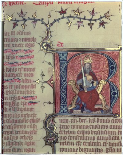 Inicial historiada R que representa al Emperador Carlomagno (742-814) de French School