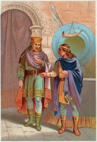 Historia. Francia. Childerico I, rey merovingio, expulsado por los francos. Imaginario, Francia, c.1900 (impresión) de French School