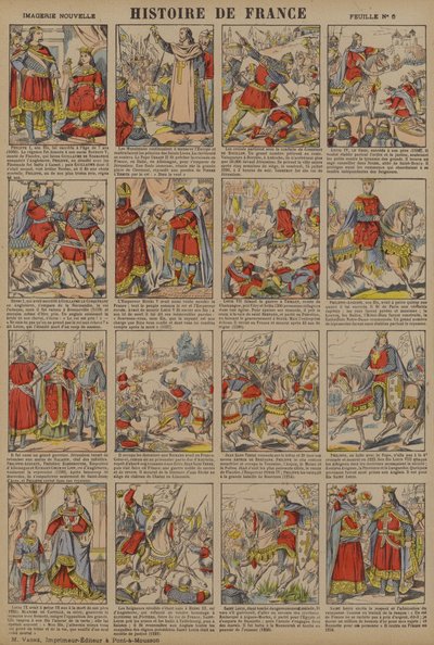 Historia de Francia desde el reinado de Felipe I hasta el reinado de Luis IX (litografía en color) de French School