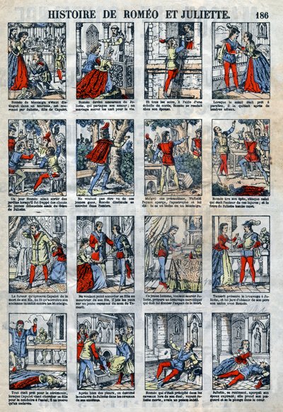 Historia de Romeo y Julieta según la obra de William Shakespeare (1564-1616). Imágenes de Épinal finales del siglo XIX. de French School