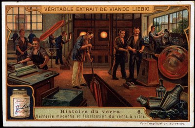 Historia del vidrio: La cristalería moderna y la fabricación del vidrio a finales del siglo XIX. Cromolitografía Liebig de finales del siglo XIX. de French School
