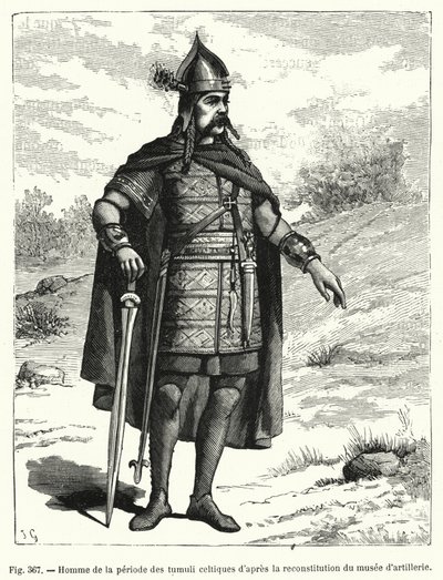 Hombre del período de los túmulos celtas según la reconstrucción del museo de artillería de French School
