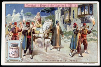 Luna de miel en Persia - cromo. Liebig, v. 1895 de French School