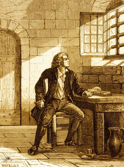 Honore-Gabriel Riquetti, Conde de Mirabeau en el Fuerte de Joux en 1775 (grabado) de French School