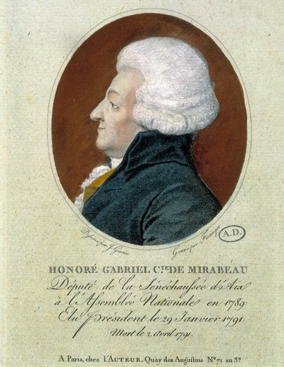 Honore Gabriel (Honore-Gabriel) Riqueti, conde de Mirabeau (1749-1791): diputado de la Seneschaussée de Aix a la Asamblea Nacional en 1789, elegido presidente el 29 de enero de 1791 y fallecido el 2 de abril de 1791. de French School