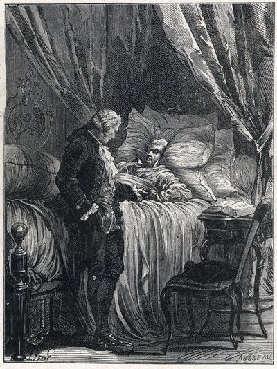 Honoré Gabriel (Honoré-Gabriel) Riqueti, Conde de Mirabeau (1749-1791) en su lecho de muerte con su médico, Georges Cabanis (1757-1808) en 1791 de French School