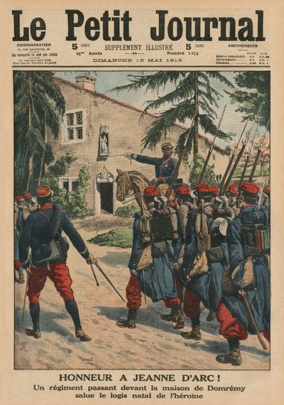 Honor a Juana de Arco, un regimiento saludando el lugar de nacimiento de la heroína en Domremy, ilustración de portada de 