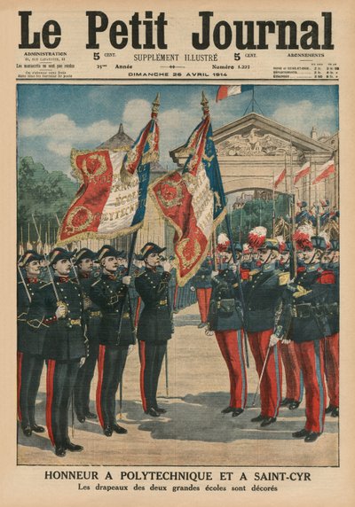 Honor a la Politécnica y Saint-Cyr, ilustración de portada de Le Petit Journal, suplemento ilustrado, 26 de abril de 1914 de French School