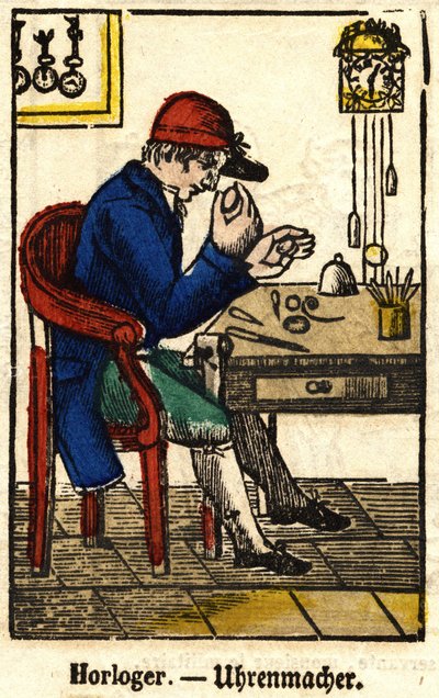Relojero; Serie sobre oficios, imagen de Epinal del siglo XIX de French School