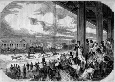 Carreras de caballos en el hipódromo de Chantilly en 1858. de French School