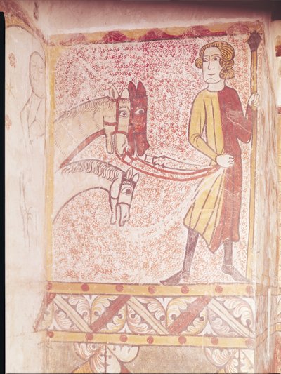 Jinete sosteniendo las riendas de tres caballos, de la Pared Norte, c.1265 de French School