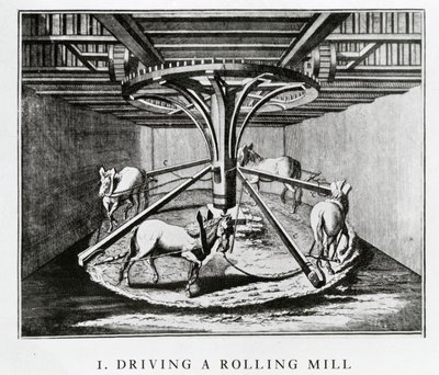 Caballos conduciendo un laminador, de la Encyclopédie de Denis Diderot y Jean le Rond d