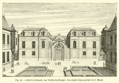 Hotel de Bizeuil, rue Vieille-du-Temple; facsímil de una grabado de J Marot de French School