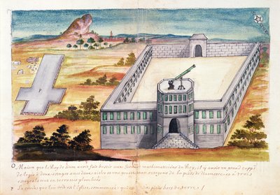 Casa y Observatorio construidos por el Rey de Siam para los matemáticos jesuitas, de un relato de los jesuitas en Siam, 1688 de French School