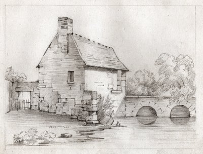 Casa junto al río (dibujo, circa 1830) de French School