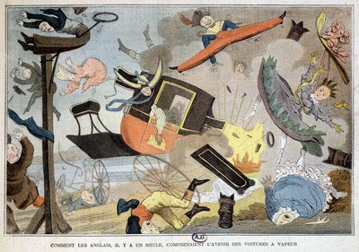 Cómo los ingleses, hace un siglo, entendían el futuro de los coches de vapor: caricatura sobre el motor de explosión - Inglaterra de French School