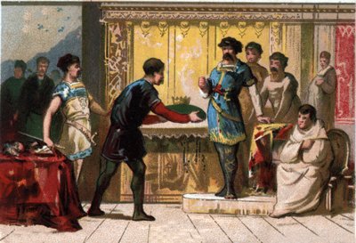 Hugo el Grande (897-956) corona a Raúl o Rodolfo de Borgoña (circa 890 - 936), Duque de Borgoña y Rey de Francia. Cromolitografía de finales del siglo XIX. de French School