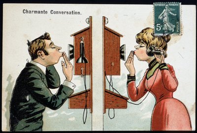 Postal humorística sobre el teléfono, principios del siglo XX de French School