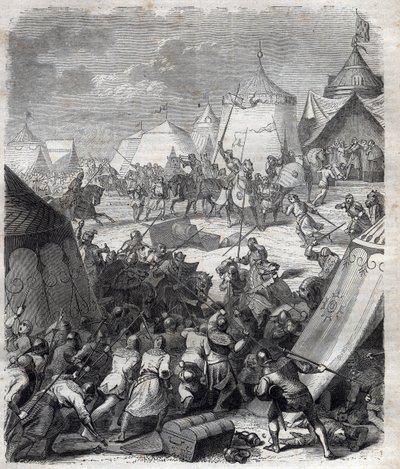 Guerra de los Cien Años: Batalla de Poitiers (1356). Grabado en “Historia de los Papas (...) Crímenes de los Reyes y Emperadores a través de los siglos” por Maurice Lachatre de French School
