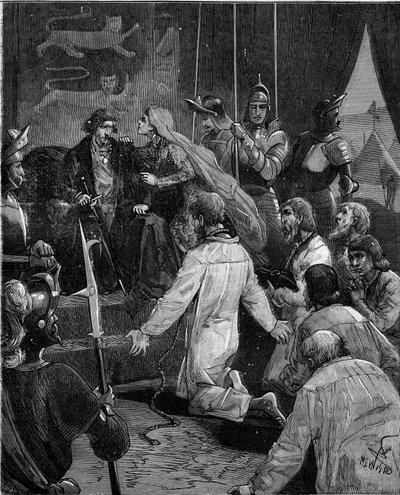 Guerra de los Cien Años. Los burgueses de Calais: devoción de Eustache de St. Pierre y sus compañeros al Rey Eduardo III de Inglaterra imploran su gracia, apoyados por la Reina Philippa de Hainaut (1311-1369) de French School