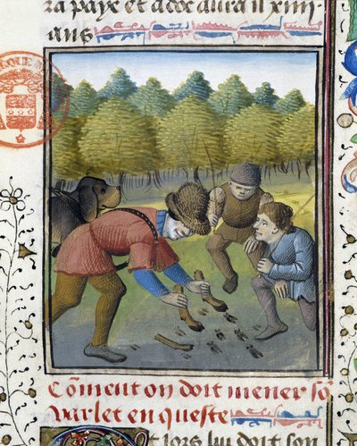 Cazadores y Perro de Caza - en "Libro de Caza de Gaston Phoebus, Conde de Foix, Señor de Béarn" de French School