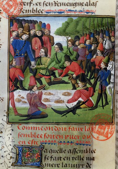 Almuerzo de caza, del Livre de la Chasse de Gaston Phebus de Foix (1331-91) de French School