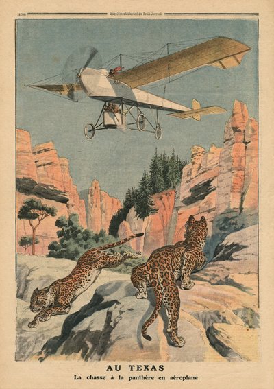 Cazando panteras desde un avión en Texas, ilustración de 