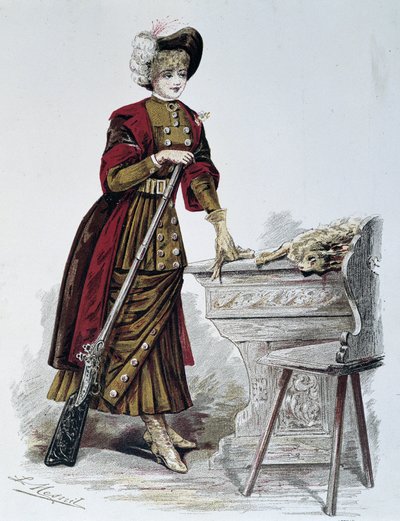 Caza, mujer - en La Nouvelle Mode, septiembre 1898 de French School