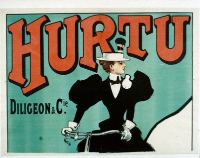Póster de bicicleta Hurtu, solo la mitad superior, c.1899 de French School