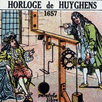 Reloj de Huyghens 1657 (péndulo libre) - grabado, principios del siglo XX de French School
