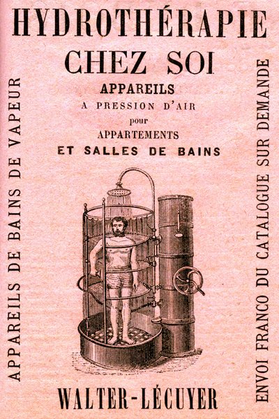 Hidroterapia en casa: aparatos de presión de aire para apartamentos y baños - ducha - higiene - limpieza - confort moderno - agua - publicidad de French School