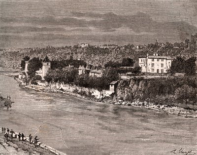 Ile Barbe en medio del Saona, en el 9º distrito de Lyon - grabado en “La France illustree: geografía, historia, administración estadística” de V.-A. Malt-Brown. 1884 de French School