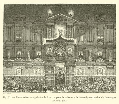Iluminación de las galerías del Louvre para el nacimiento de Monseñor el duque de Borgoña, 25 de agosto de 1682 de French School