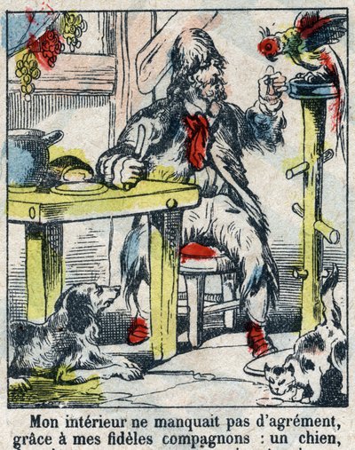Ilustración para el libro de Daniel Defoe (De foe) “” Robinson Crusoe””. Imagen de Epinal de finales del siglo XIX. de French School