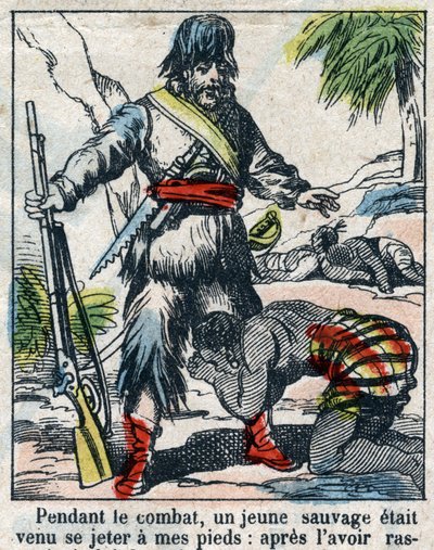 Ilustración para el libro de Daniel Defoe “Robinson Crusoe”. Imagen de Epinal de finales del siglo XIX. de French School