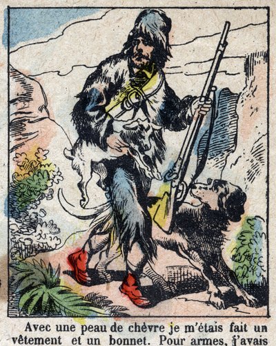 Ilustración para el libro de Daniel Defoe “Robinson Crusoe”. Imágenes de Epinal de finales del siglo XIX de French School
