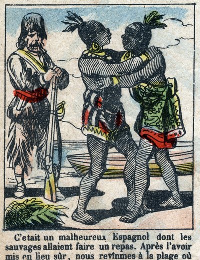Ilustración para el libro de Daniel Defoe "Robinson Crusoe". Imagen de Épinal de finales del siglo XIX. de French School