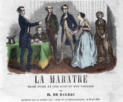 Ilustración para "La Maratre", drama en cinco actos y ocho cuadros escrito por Honoré de Balzac de French School