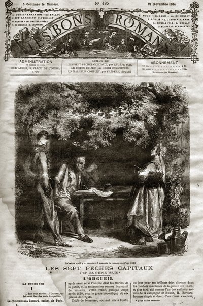 Ilustración para la novela de Eugene Sue “Los Siete Capitales” aparecida en “Los Buenos Romanos” del 29/11/1864 de French School
