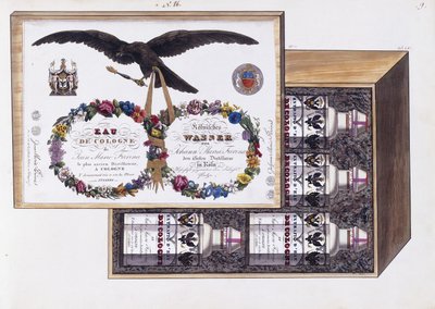 Ilustración para el empaque de eau de Cologne, c.1825 de French School