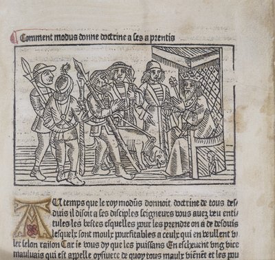 Ilustración de Le Livre du Roy Modus et de la Reine Racio por Henri Ferrieres, 1486 de French School