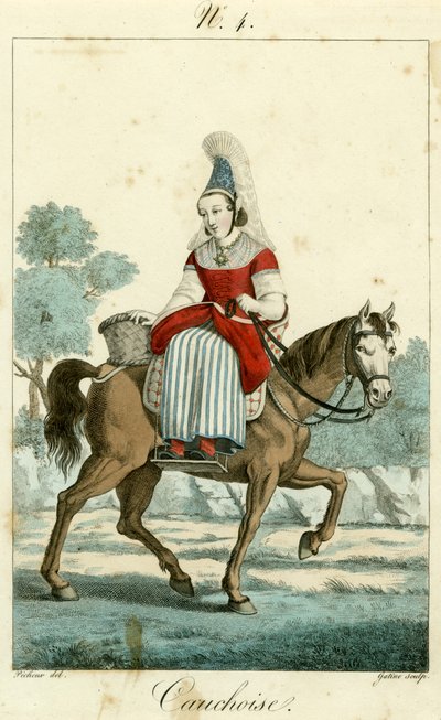 Ilustración nº 4, Traje cauchoise (grabado coloreado) de French School