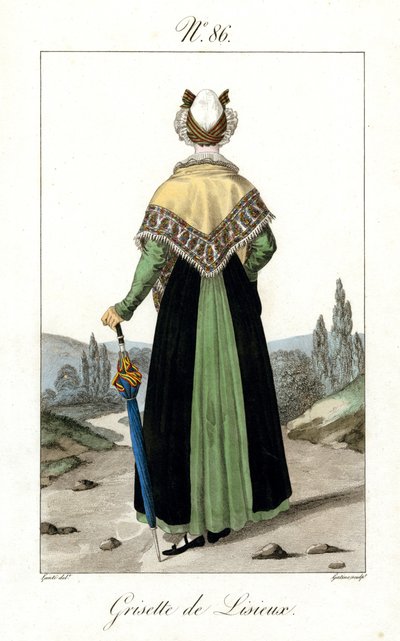 Ilustración nº 86, Grisette de Lisieux (grabado coloreado) de French School