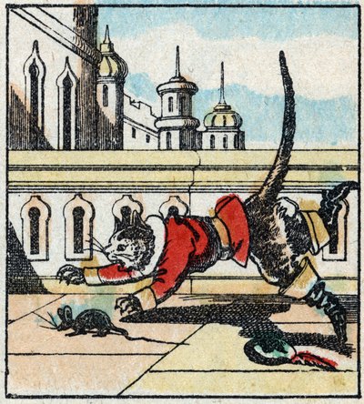 Ilustración del cuento de Charles Perrault "El gato con botas". Grabado en madera de Imaging Pellerin - Epinal, finales del siglo XIX. de French School