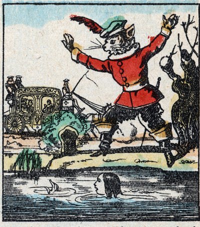 Ilustración del cuento de Charles Perrault "El gato con botas". Grabado en madera de Imaginería Pellerin - Epinal, finales del siglo XIX. de French School