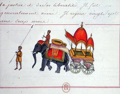 Ilustración de un elefante tirando de un carro, principios del siglo XIX de French School
