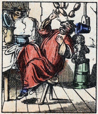 Ilustración del cuento “Raminagrobis y los ratones” Grabado en madera de Imaging Pellerin - Épinal, s.d. Finales del siglo XIX. de French School