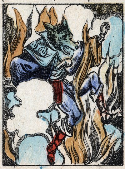 Ilustración del cuento "El lobo, la cabra y los siete cabritillos". Grabado en madera de Imaging Pellerin - Epinal, sd. Finales del siglo XIX. de French School