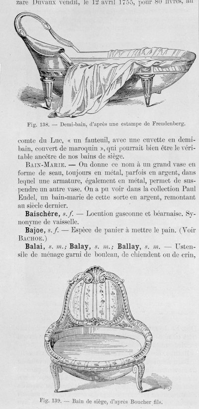 Ilustraciones de un demi-bain y un bain de siege, siglo XVIII de French School