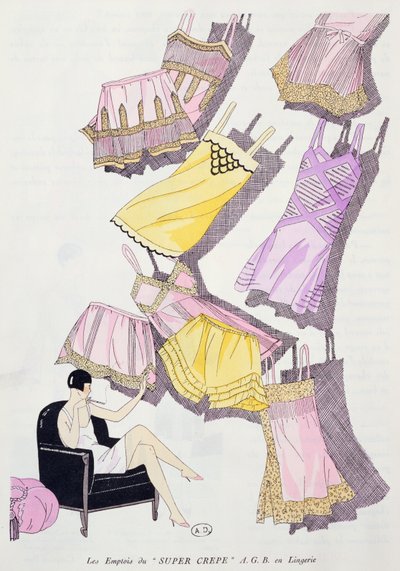 Ilustraciones de lencería de la revista de moda Art, Gout, Beaute, julio de 1926 de French School